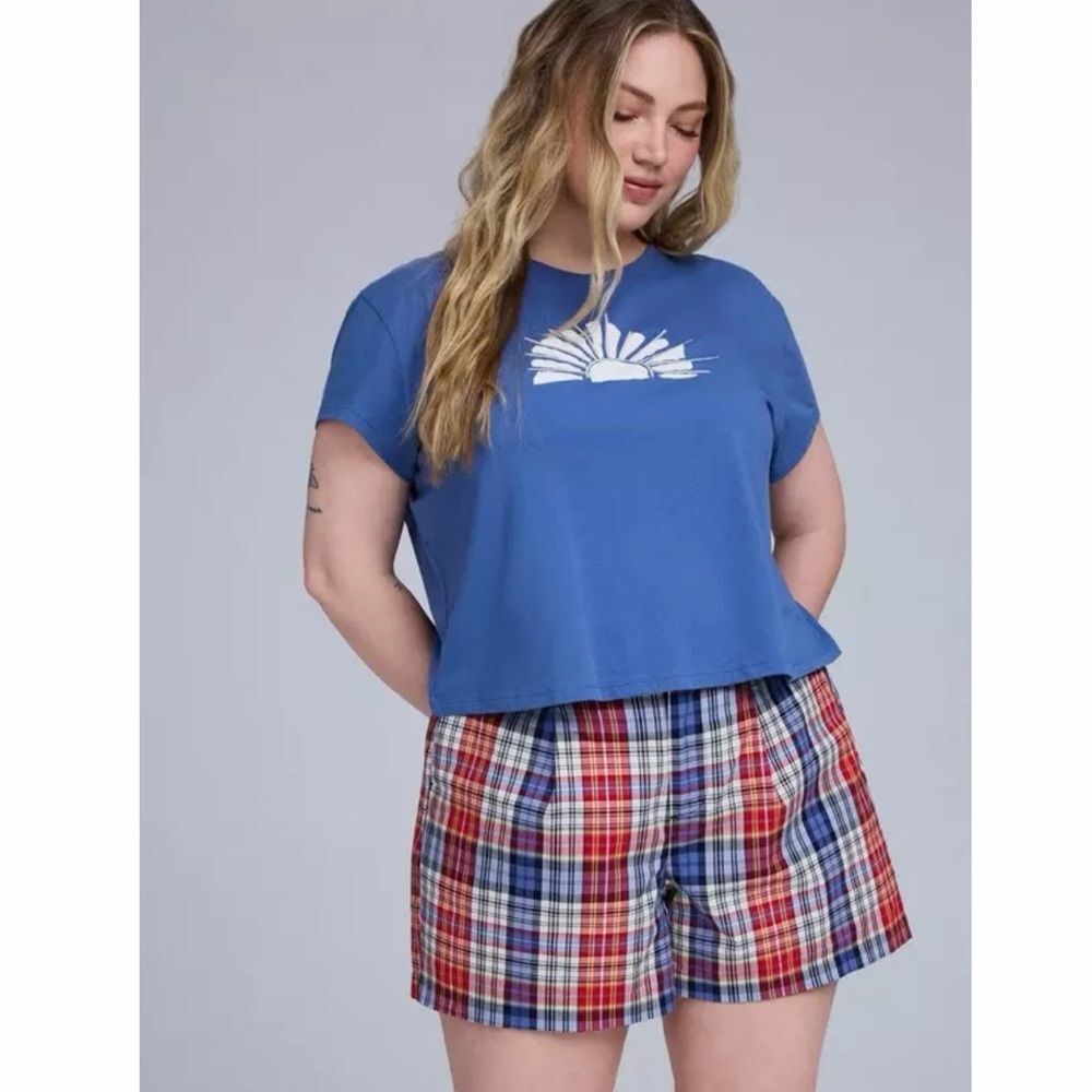 NWT Torrid Belle Isle 3.5'' High-Rise Short Jackie Plaid Cloud Dancer Size 16